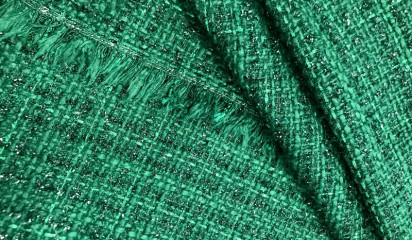 Костюмный твид зеленый с люрексовой нитью КМ - 470