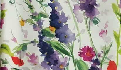 Атлас принтованный  формодержащий с цветочным орнаментом ТФ-049