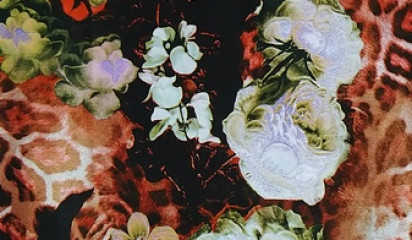 Атлас принтованный с растительным орнаментом А-107