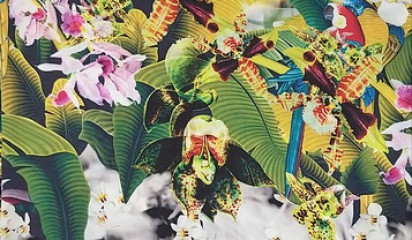 Атлас принтованный с растительным орнаментом А-181