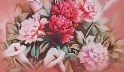 Атлас принтованный с цветочным орнаментом А -107/2