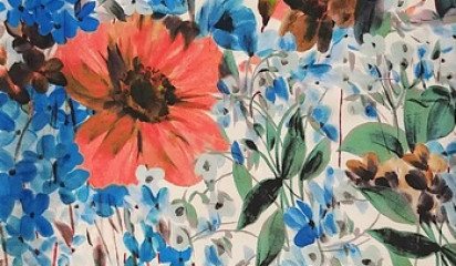 Атлас принтованный формодержащий с цветочным орнаментом ТФ-049/1