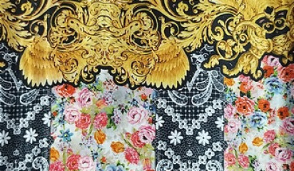 Атлас принтованный  цветочным принтом А-100/1