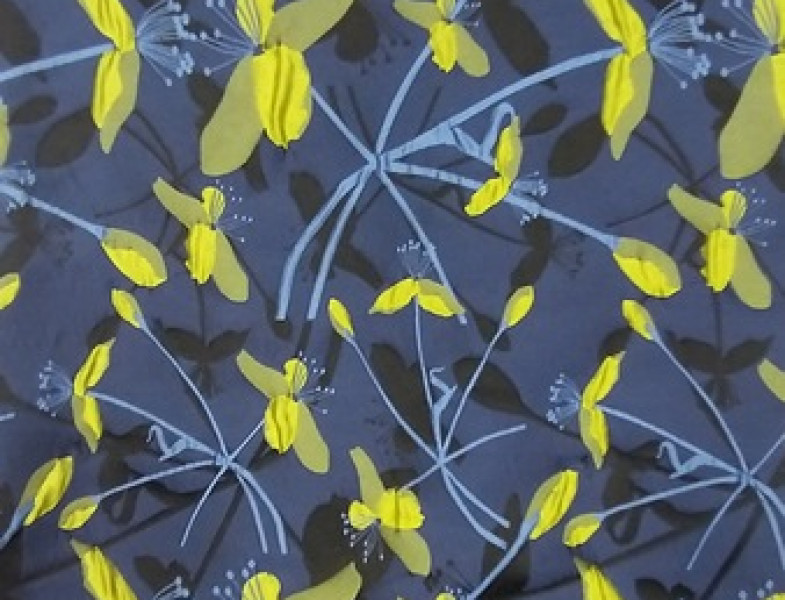 Жаккард синий с желтыми цветами ЖК-1482