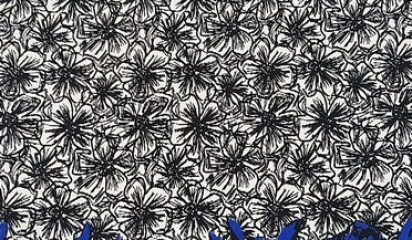 Жаккард  черно-белый с синими цветами ЖК - 52431