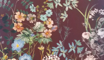 Плательная бордовая с растительным принтом ПЛ - 55089