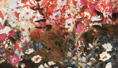 Шифон искусственный с цветочным принтом Ш-124