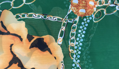 Шифон искусственный зеленый принтованный Ш-155