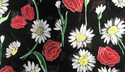 Хлопок черный с цветочным принтом ХБ-287
