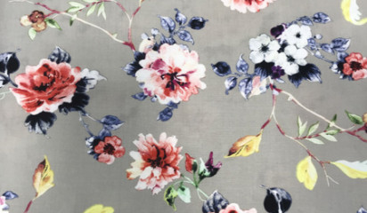 Штапель серый с цветочным принтом ХБ -017