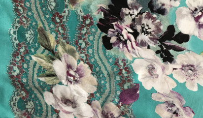 Штапель голубой с крупным цветочным принтом ХБ-340