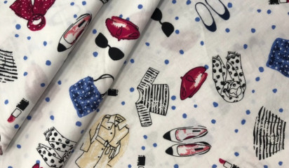 Хлопок-стрейч белый принтованный ХБ-9085156