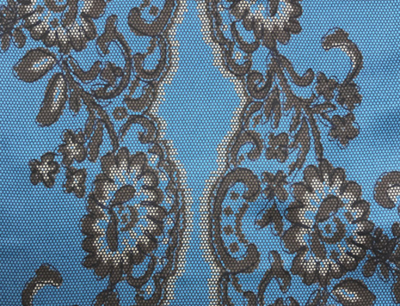 Шелк натуральный синий с цветочным принтом ШЛ-097