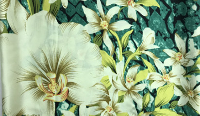 Шелк натуральный зеленый с крупным цветочным принтом ШЛ-094/1