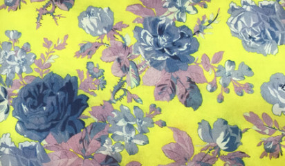 Шелк натуральный желтый с цветочным принтом  ШЛ-101/1