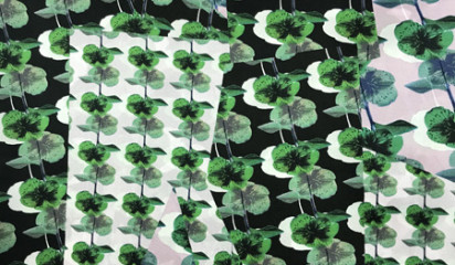 Шелк принтованный натуральный зеленый "Цветы" ШЛ - 095