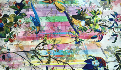 Шелк натуральный "Попугаи"  ШЛ-33906