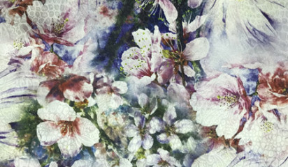 Шелк натуральный с цветочным принтом ШЛ - 096