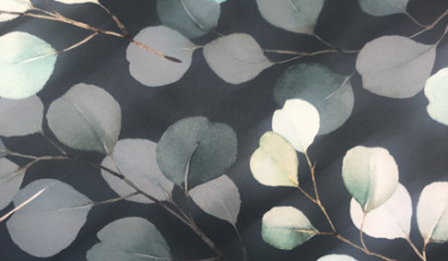 Атлас принтованный темно-зеленый с растительным орнаментом А-032/2