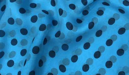 Шифон натуральный голубой в черный горох Ш-081